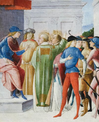 Deux saints professent leur foi chrétienne en jugement, vers 1485-90 - Pietro di Francesco degli Orioli