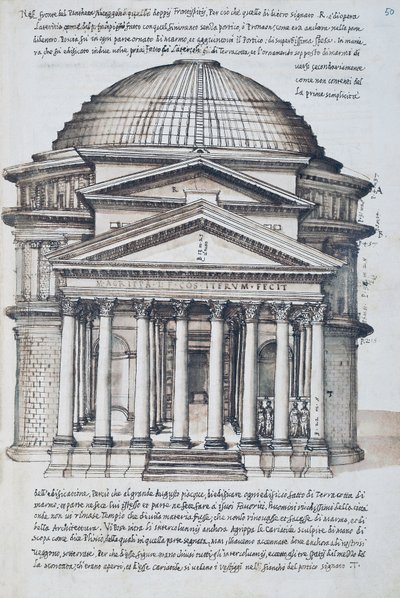 Vue du Panthéon à Rome, dessin du volume XIII des XXX Libri delle Antichita (Livres des Antiquités) - Pirro Ligorio