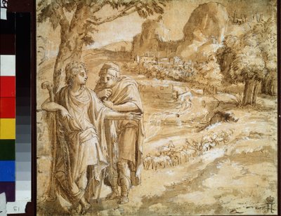 Berger et pèlerin dans un paysage - Pirro Ligorio