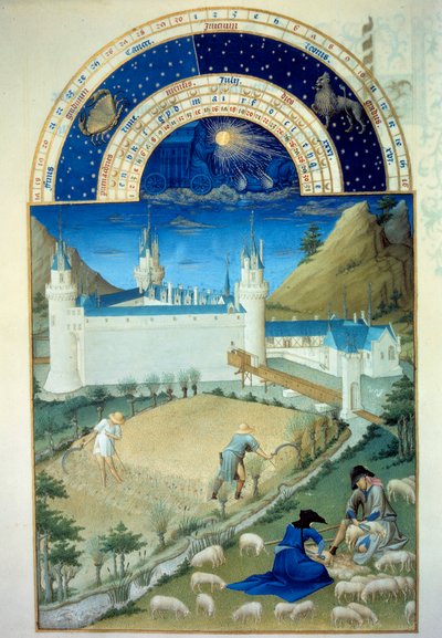 Juillet : « Le château de Poitiers, scène de moisson et de tonte » (miniature flamande de Pol De Limbourg) - Pol de Limbourg