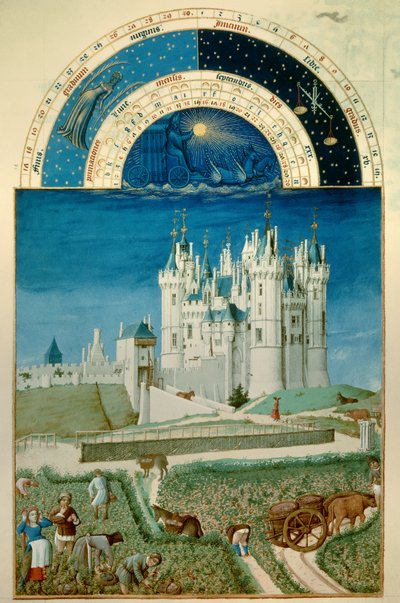Septembre: récolte. En arrière-plan le château de Saumur - Pol de Limbourg