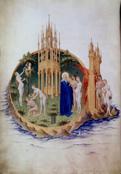 Le péché originel, Adam et Ève expulsés du Paradis Miniature dans Les Très Riches Heures du Duc de Berry par Pol De Limbourg - Pol de Limbourg