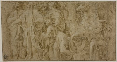 Histoire de Niobé : Niobé recevant des cadeaux des adorateurs ; Jeune homme avec cheval - Polidoro da Caravaggio