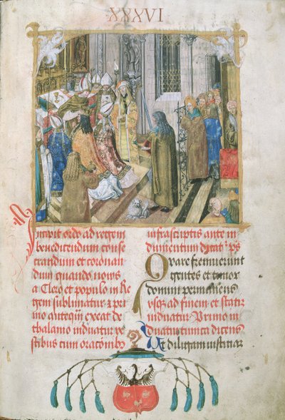 Couronnement du roi de Pologne présentant les insignes du pouvoir du Pontifical de l