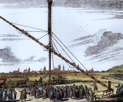 Le grand télescope astronomique de Johannes Hevelius, illustration de Machina Coelestis par Hevelius, Gdansk, publié en 1670 - Polish School