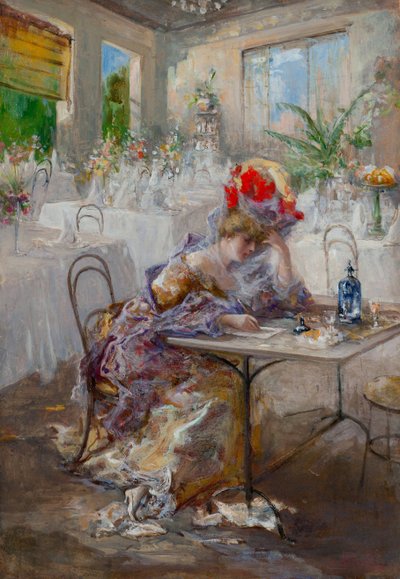 Une lettre (ou Dame au café) - Pompeo Mariani