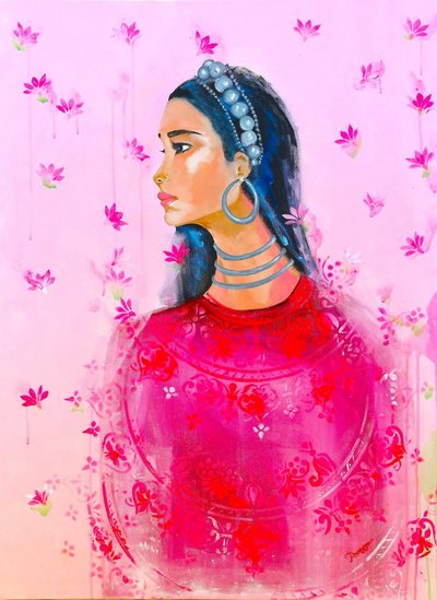 Femme élégante au lotus rose - Poonam Choudhary