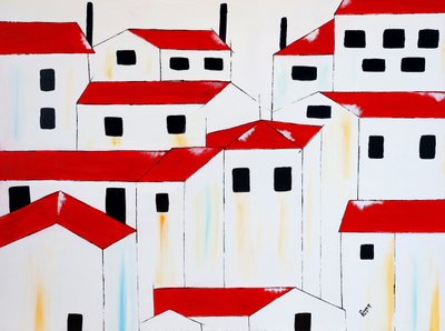 Maisons blanches aux toits rouges - Poonam Choudhary