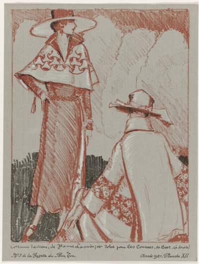 Gazette du Bon Ton, 1921 - No. 3, Pl. XII : Costume tailleur, de Jeanne Lanvin ; et robe pour les courses, de Beer - Porter Woodruff
