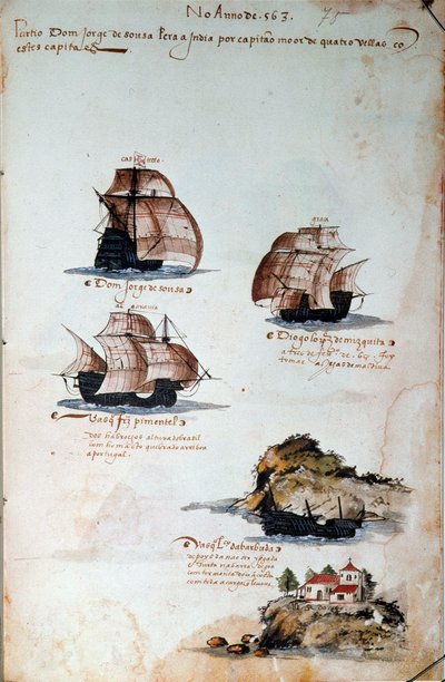 Page manuscrite "Mémoires des armadas du Portugal sous le roi Manuel I" - Portuguese School