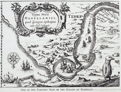 Une des premières cartes du détroit de Magellan, tirée de 