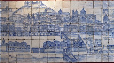 Vue panoramique de Lisbonne, avant le tremblement de terre de 1755 - Azulejos début XVIIIe siècle, panneau de l