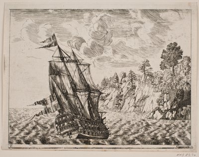 Navire de guerre danois près de la côte rocheuse - Poul Isac Grønvold