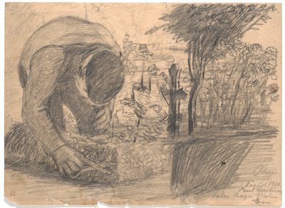 Père pleurant sur la tombe de la mère - Poul S. Christiansen