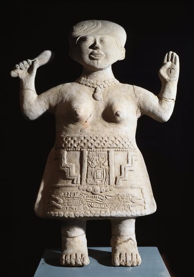 Art précolombien, civilisation totonaque : statuette de prêtresse bras en l
