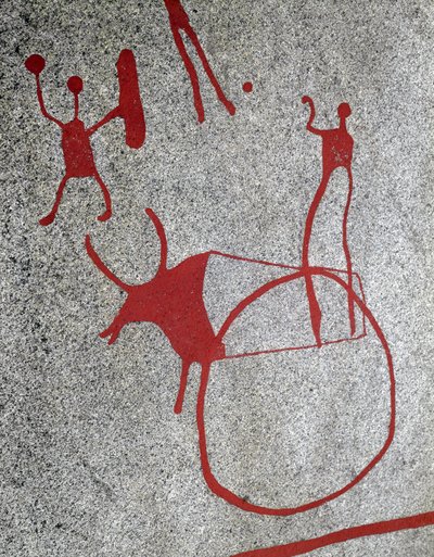 Âge du bronze nordique : charrue tirée par un bœuf, gravures rupestres à Tanum, Suède 1800-500 av. J.-C. - Prehistoric Prehistoric