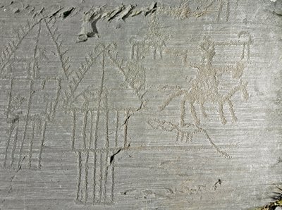 Préhistoire, civilisation camunienne, art rupestre : roche funéraire de scènes de la vie quotidienne dans un village - Prehistoric Prehistoric