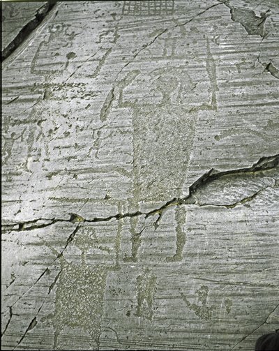 Préhistoire, civilisation des Camunni, art rupestre : roche funéraire représentant des guerriers stylisés, (détail) - Prehistoric Prehistoric