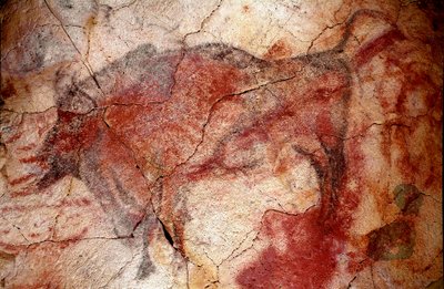 Préhistoire : « bison au repos » peinture rupestre du Paléolithique supérieur (Magdalénien) (entre 16500 et 14000 ans). Grotte du Bison, Altamira, Santander, Espagne - Prehistoric Prehistoric
