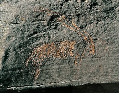 Préhistoire, art rupestre : roche funéraire de la représentation d