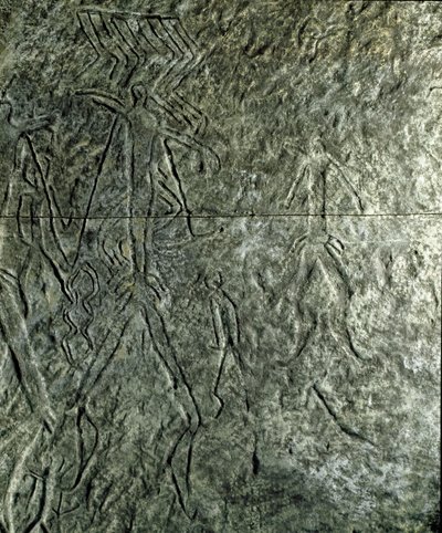 Art rupestre préhistorique : pétroglyphe de figures humaines. Âge de pierre. Âge du bronze. Musée d
