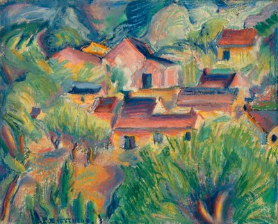 Maisons et paysage, vers 1918 - Preston Dickinson