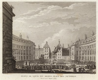 Statue de Louis XIV démontée sur la Place des Victoires - Prieur
