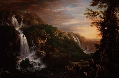 La grande cascade à Tivoli avec la villa de Mécène et un artiste inspiré par un philosophe - Prosper Francois Irenee Barrigues