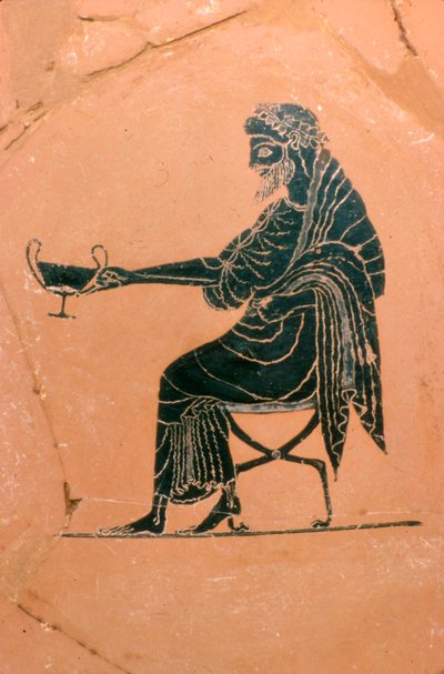 Détail de Dionysos assis, assiette grecque, peinte par Psiax - Psiax