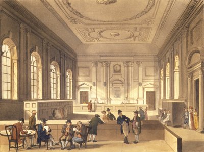 Salle des dividendes à South Sea House, pub. par R. Ackermann, 1810 - Pugin and Rowlandson