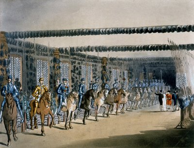 La tour des armures de cheval, gravure réalisée par R. Ackerman, 1809 - Pugin and Rowlandson