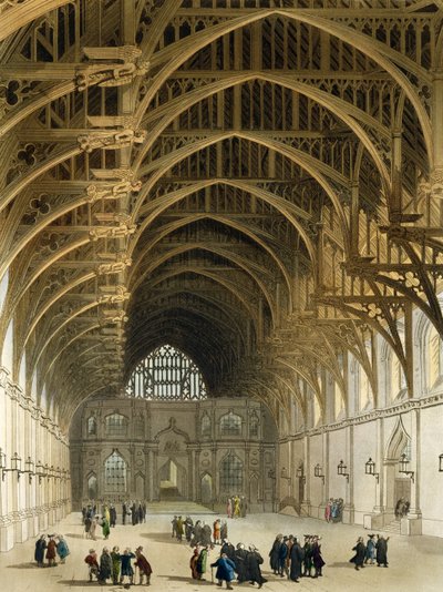 Westminster Hall, gravé par J. Bluck, publié par R. Ackermann, 1809 - Pugin and Rowlandson