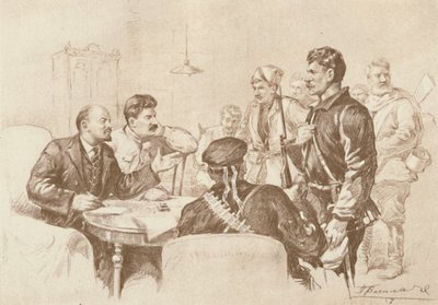 Lénine et Staline parlant aux Gardes rouges au Smolny, 1917, 1939 - Pyotr Vasilyev