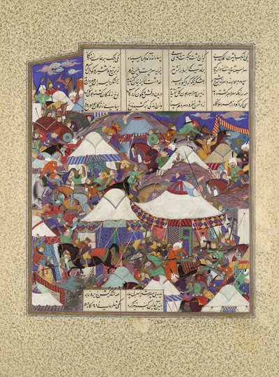 Le camp iranien ivre attaqué de nuit, Folio 241r du Shahnama - Qadimi