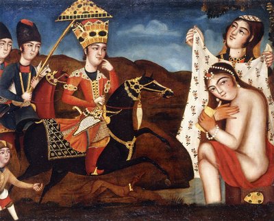 Khusraw découvrant Shirin se baignant, vers 1840 - Qajar School