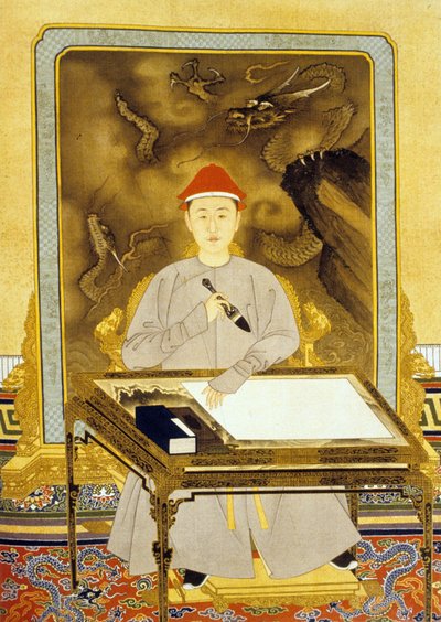 Heng Tsu ou Kangxi, Empereur de Chine à son Bureau - Qing Dynasty   Kangxi Period Chinese School