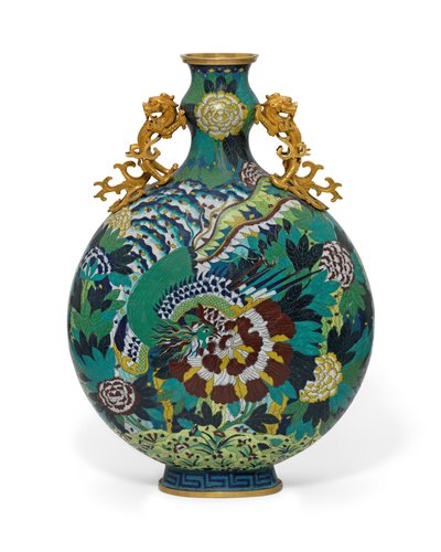 Un grand flacon de lune en émail cloisonné - Qing Dynasty Chinese School