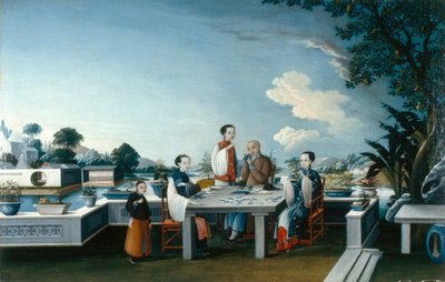 Joueurs de cartes sur une terrasse ouverte, vers 1800 - Qing Dynasty Chinese School