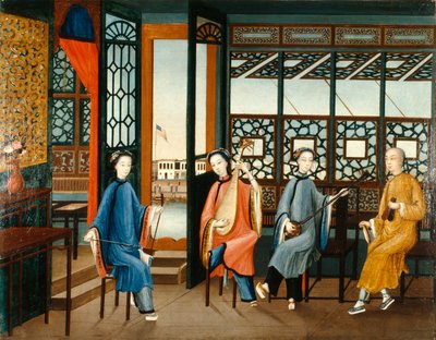 Quatuor musical avec un drapeau américain, vers 1800 - Qing Dynasty Chinese School