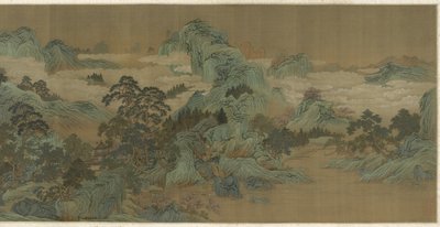 Paysage fluvial en bleu et vert, 17ème-18ème siècle - Qing Dynasty Chinese School