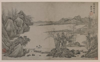 Paysage fluvial et ramasseurs de bois - Qing Dynasty Chinese School