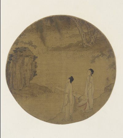 Deux femmes avec un qin (cithare) - Qing Dynasty Chinese School