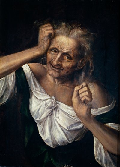 Vieille femme se déchirant les cheveux - Quentin Massys or Metsys