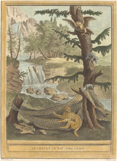 Le chat et le rat - Quentin Pierre Chedel after Jean Baptiste Oudry