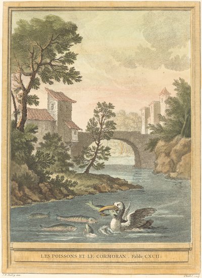 Les poissons et le cormoran - Quentin Pierre Chedel after Jean Baptiste Oudry