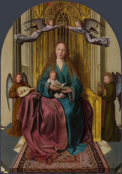 Madone en trône avec enfant et quatre anges - Quinten Massys