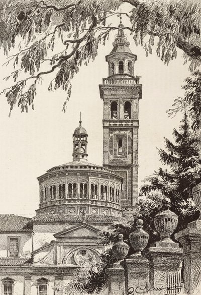 Sanctuaire Beata Vergine dei Miracoli, Saronno, Italie, gravure d