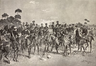 Officiers des armées étrangères visitant des soldats italiens en Lombardie, Italie (gravure) - Quinto Cenni