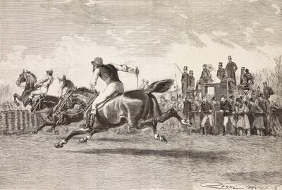 Course de chevaux au parc de la Villa Arconati, Castellazzo, Italie (gravure) - Quinto Cenni