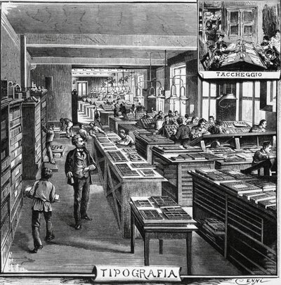 Bureaux des frères Treves, typographie et superposition, Milan, Italie, illustration de Quinto Cenni - Quinto Cenni